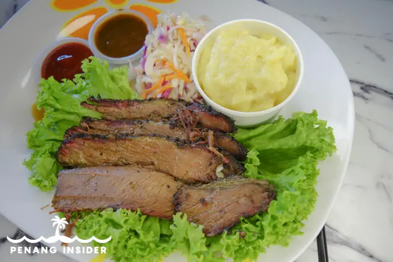 Smoke Papa's beef brisket and a side of cole slaw and mash potatoes