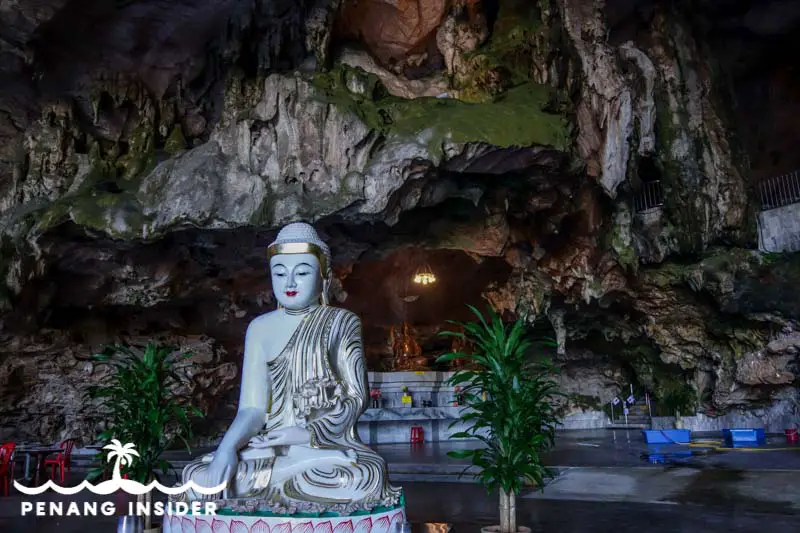 White seated Buddha inside Ipoh's Kek Lok Tong Cave Temple