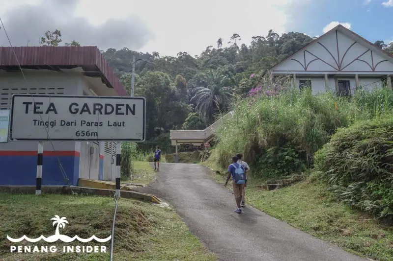 Maxwell Hill's Taiping Tea Garden sign with hikers