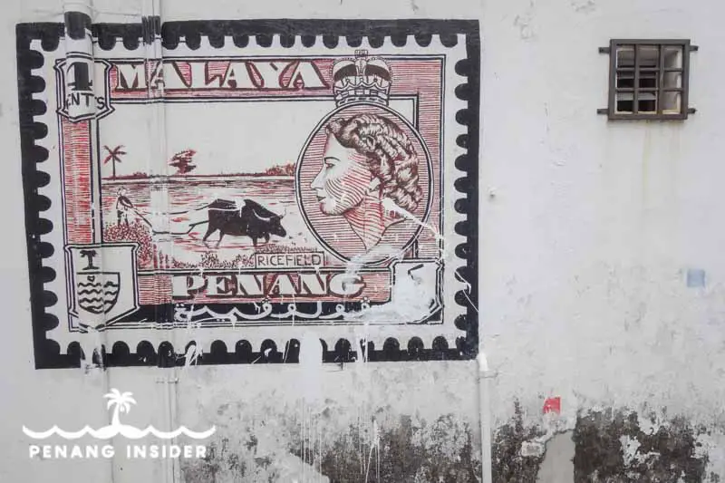 British Malaya stamp mural art in Butterworth, Malaysia