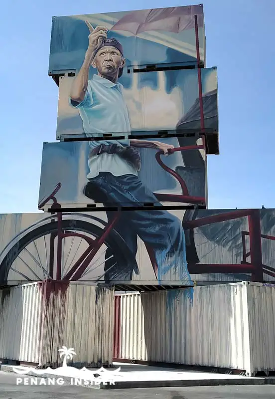 Rickshaw driver Penang Container Art Festival piece at Prangin Mall in George Town