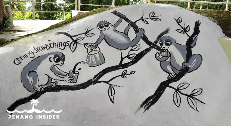 Penang Street Art Dusky leaf Monkeys having coffee