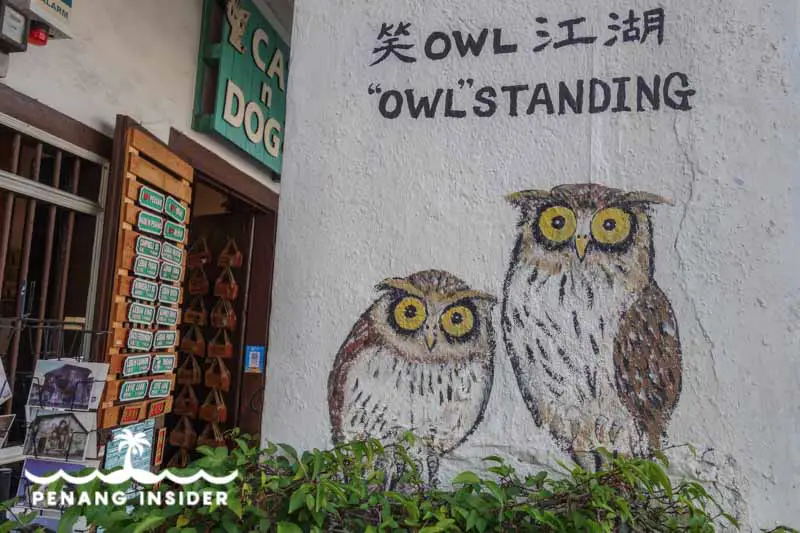 Penang Street Art Owl Standing Cannon Street