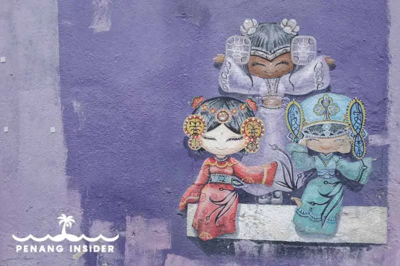 Penang Girls in ethnic garb street art