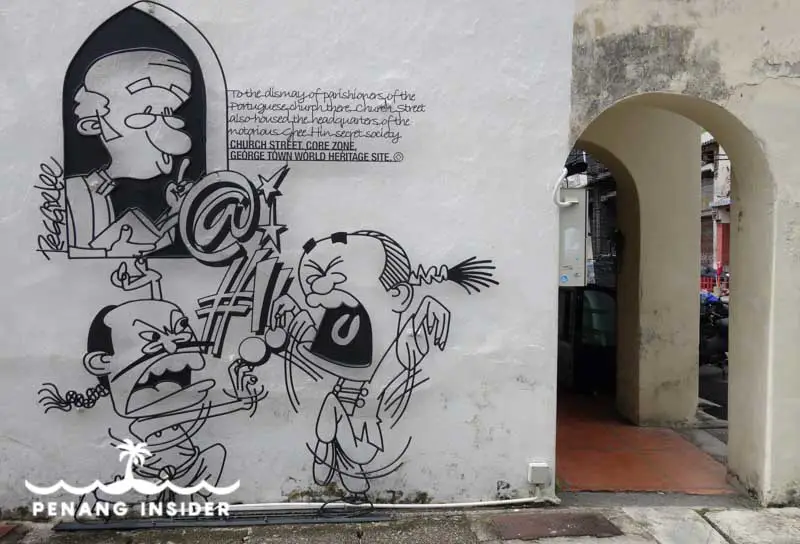 penang_street_art_iron_rod_caricatures secrete societies in Church Street