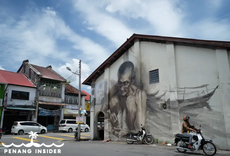 Balik Pulau Town square with fishermen mural Volchkova