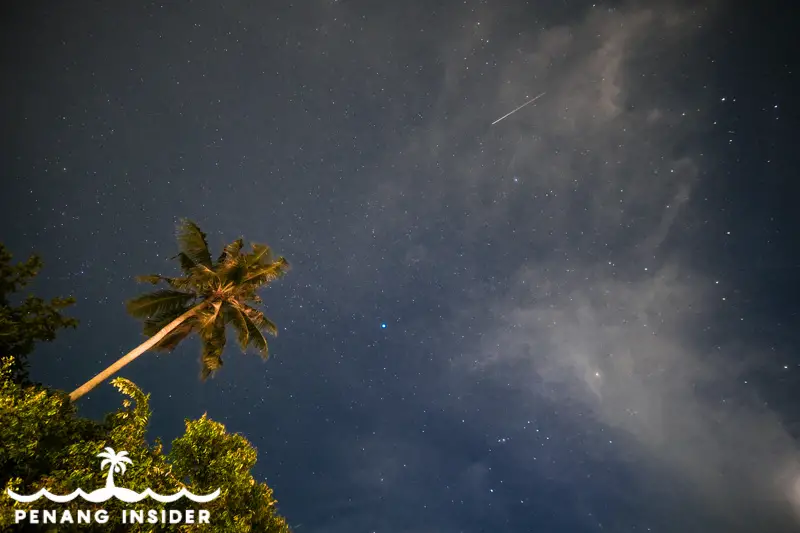 Night sky with shooting star at Sungai Burung, Balik Pulau