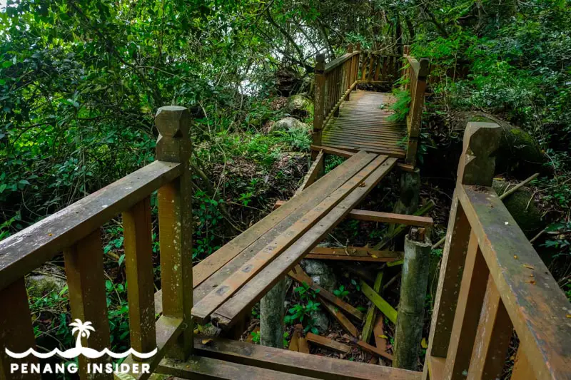 Monkey Beach Penang trail broken bridge
