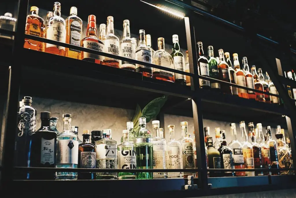 bottles of liquor on display at Out of Nowhere bar in Penang
