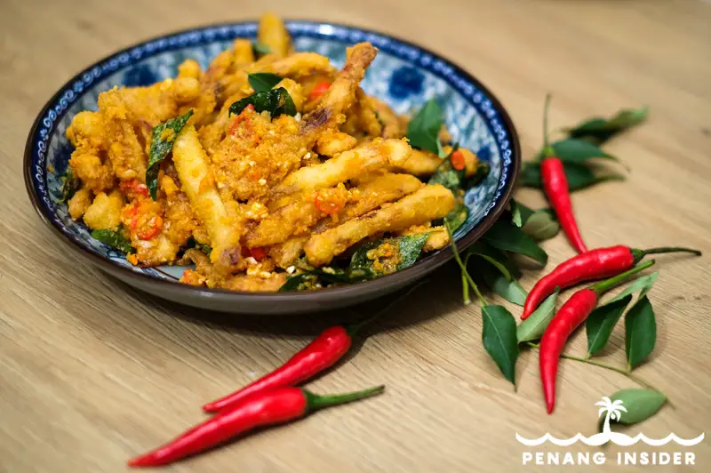Penang cooking class Chef Samuel salted egg yolk eggplant fries