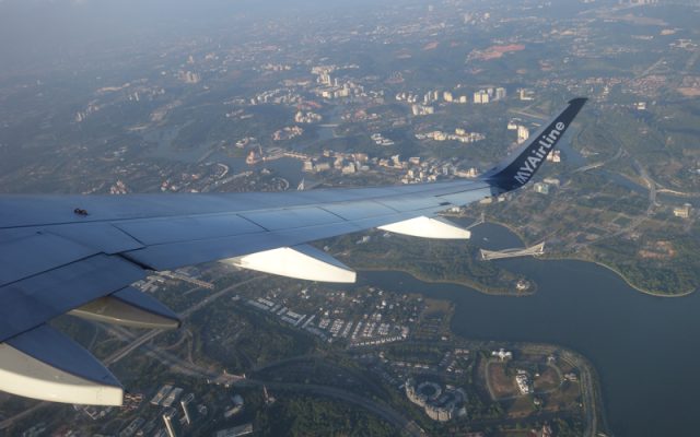 MYAirline plane flies over Putrajaya Malaysia